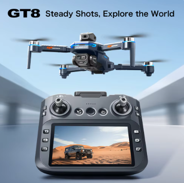 GT8 8K 듀얼 카메라 접이식 드론 5G WiFi FPV 4.3인치 스크린 리모컨 레이저 장애물 회피 브러시리스 입문용 촬영 드론
