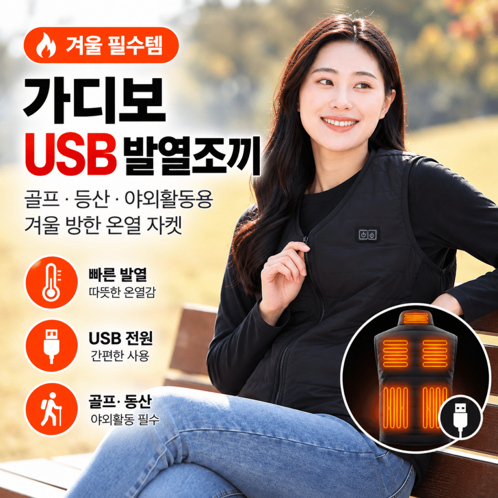 가디보 USB 발열조끼 겨울 방한 열선 온열 자켓 골프 등산 야외활동용 제품 이미지