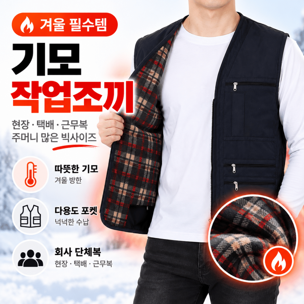 겨울 기모 작업조끼 남성 방한조끼 현장 근무복 택배 작업복 빅사이즈 다용도 포켓 제품 이미지