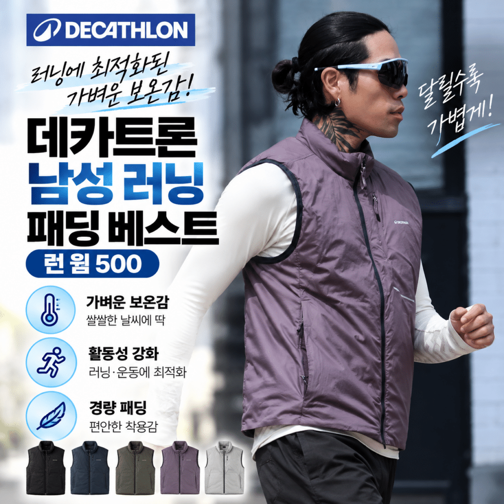데카트론 남성 러닝 패딩 베스트 런 웜 500 가을 겨울 운동용 경량 조끼 제품 이미지