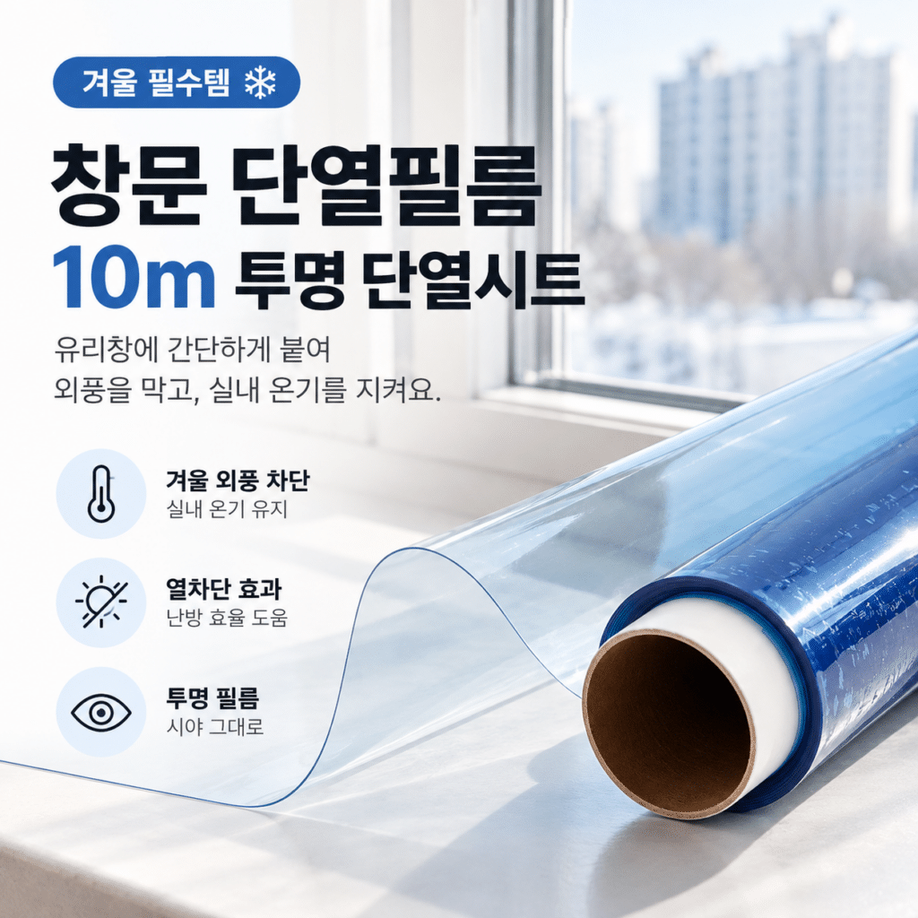 창문 단열필름 10m 투명 단열시트 아파트 베란다 유리창 겨울 외풍차단 열차단 방한용 제품 이미지