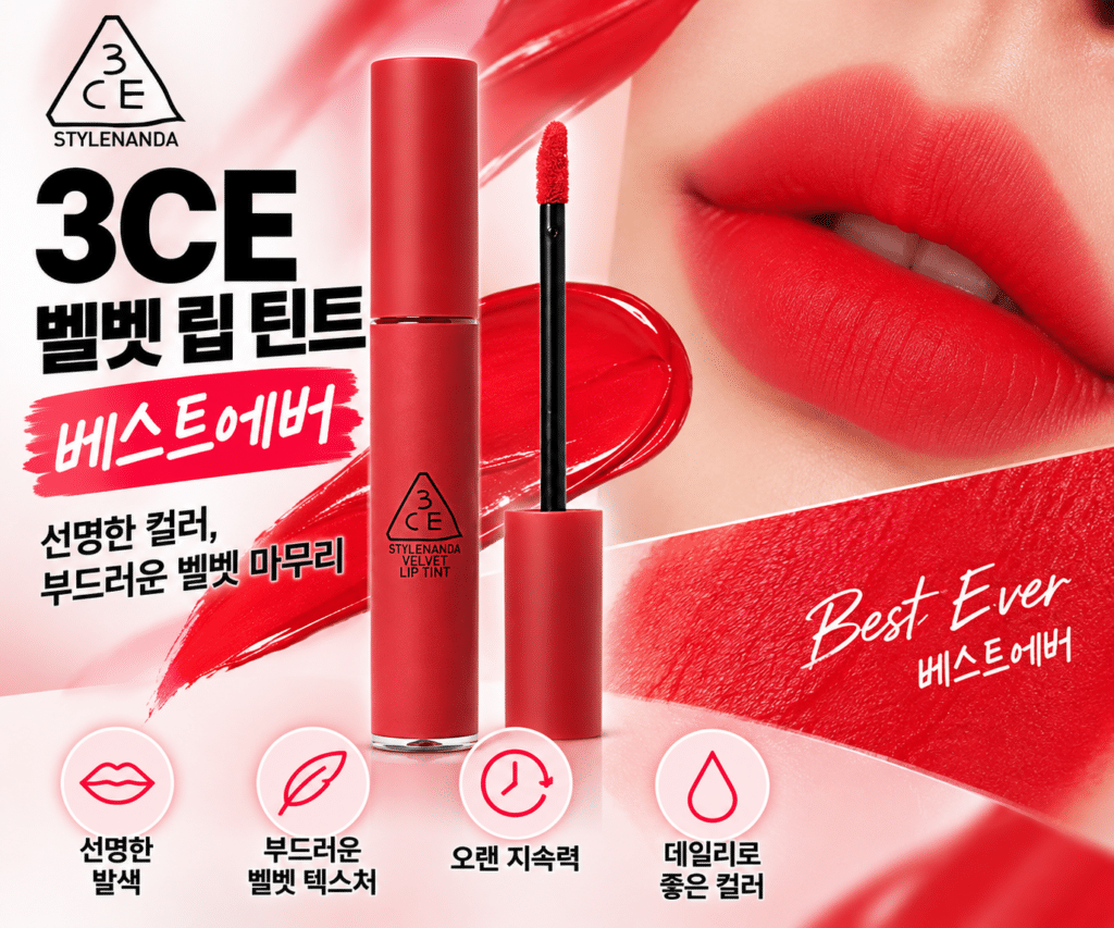 3CE 벨벳 립 틴트 베스트에버 1개 매트 벨벳 립메이크업 데일리 레드 틴트 제품 이미지