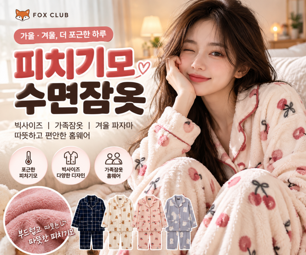 폭스클럽 피치기모 수면잠옷 빅사이즈 겨울 파자마 가족 잠옷 따뜻한 가을 겨울 홈웨어 제품 이미지