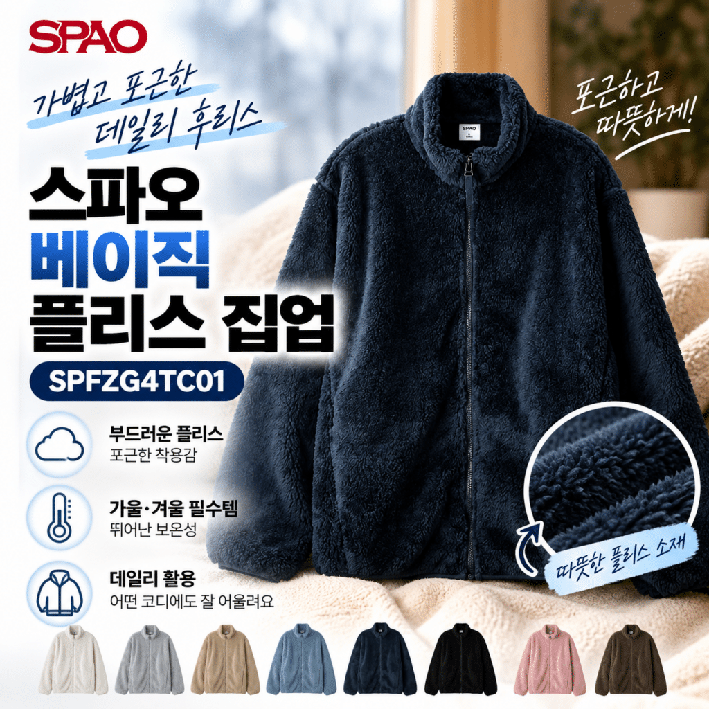 스파오 베이직 퍼플리스 집업 SPFZG4TC01 가을 겨울 데일리 플리스 후리스 아우터 제품 이미지
