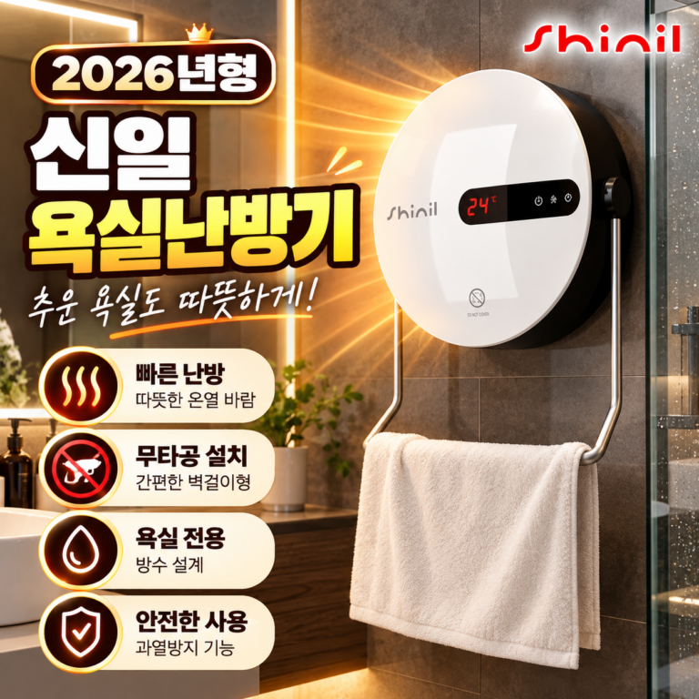 신일 욕실난방기 2026년형 무타공 벽걸이 전기히터 가정용 화장실 난로 온열기