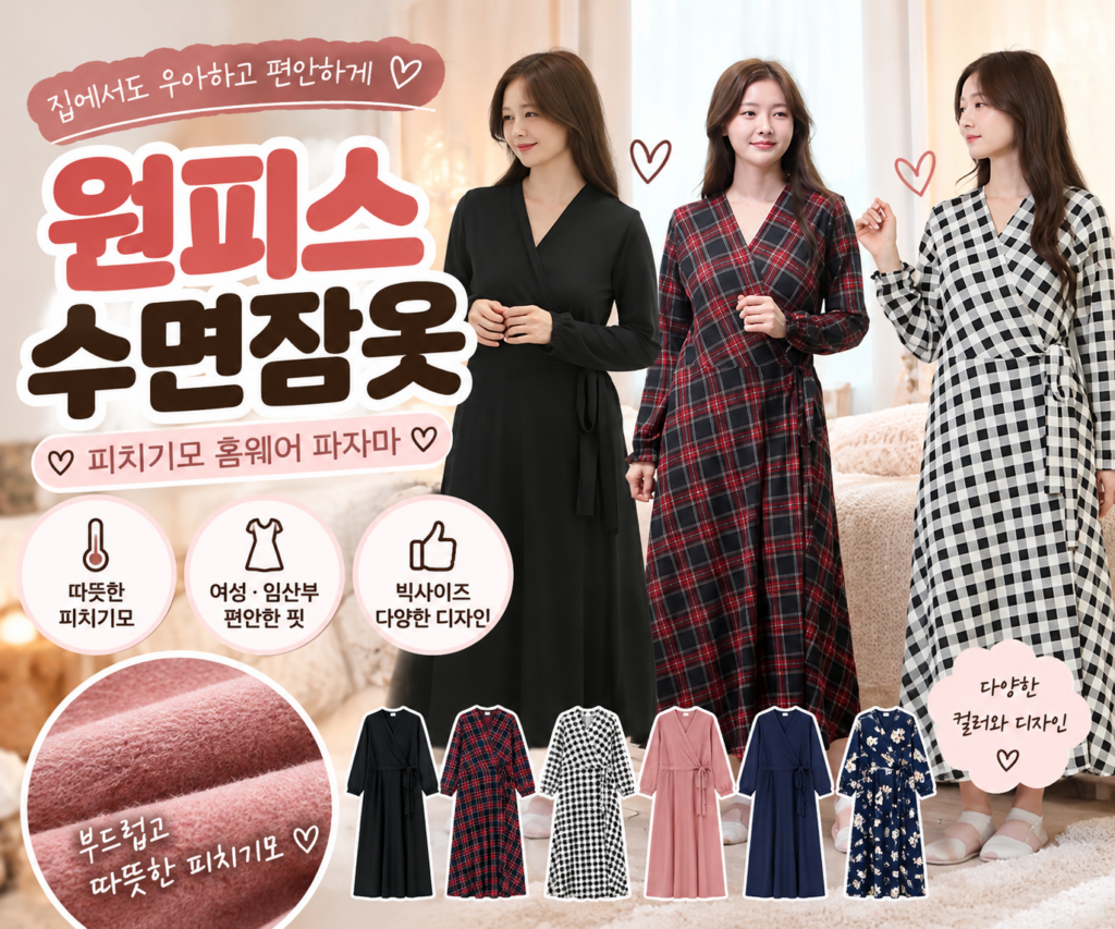 피치기모 원피스 잠옷 겨울 극세사 수면잠옷 빅사이즈 여성 임산부 홈웨어 파자마 제품 이미지