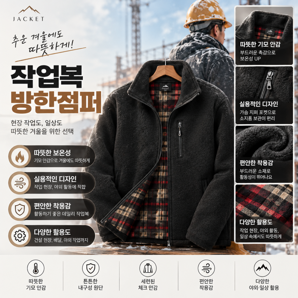 겨울 작업복 방한 점퍼 남성 건설 현장 야외 작업복 배달 방한복 추동 작업 자켓 제품 이미지