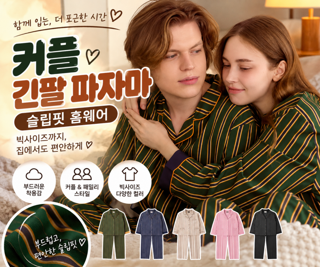 엠엠즈 슬립핏 커플 긴팔 잠옷 여성 빅사이즈 파자마 패밀리 수면잠옷 홈웨어 제품 이미지