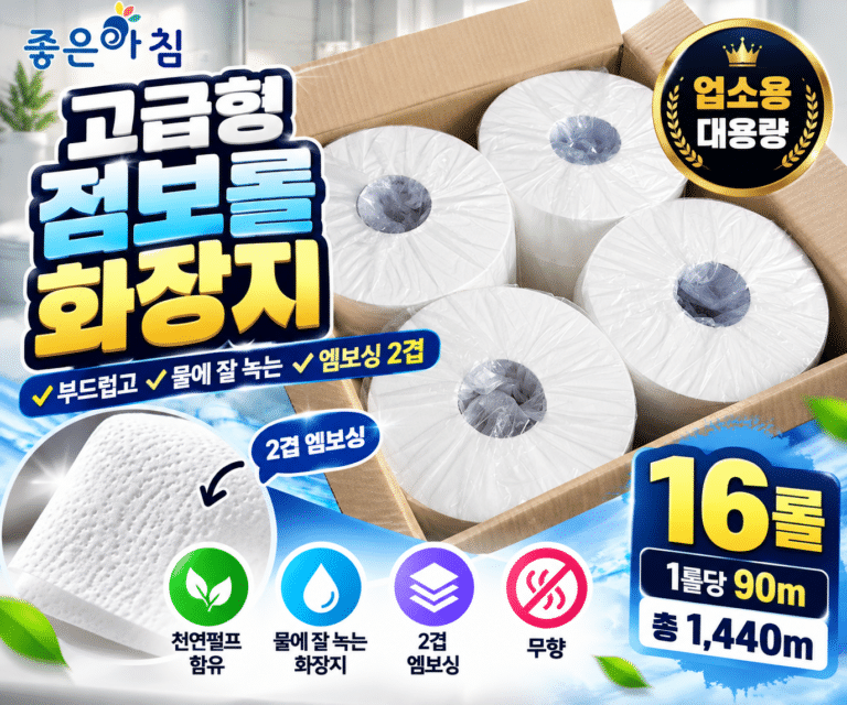 좋은아침 고급형 점보롤 화장지 2겹 엠보 90m 16롤 업소용 대용량 화장실 휴지